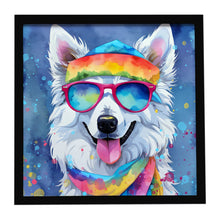 Load image into Gallery viewer, American Eskimo Hippie Dawg Framed Metal Print