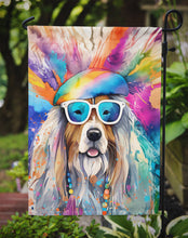 Load image into Gallery viewer, Bearded Collie Hippie Dawg Garden Flag – Retro Dog with Sunglasses &amp; Multicolored Background