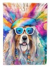 Load image into Gallery viewer, Bearded Collie Hippie Dawg Garden Flag – Retro Dog with Sunglasses &amp; Multicolored Background