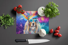 Load image into Gallery viewer, Bearded Collie Hippie Dawg Glass Cutting Boards – Durable, Decorative Kitchen Art Large