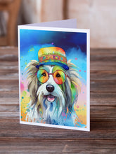 Load image into Gallery viewer, Bearded Collie Hippie Dawg Greeting Cards - Blank Note Cards – 8-Pack of Artist-Designed Cards with Envelopes