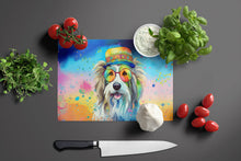 Load image into Gallery viewer, Bearded Collie Hippie Dawg Glass Cutting Boards – Durable, Decorative Kitchen Art Large