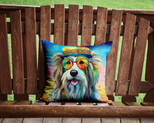 Load image into Gallery viewer, Bearded Collie Hippie Dawg Throw Pillow - 14x14 Decorative Pillow – Art for Your Home &amp; Patio