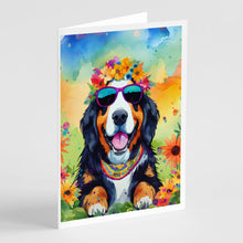 Load image into Gallery viewer, Bernese Mountain Dog Hippie Dawg Greeting Cards - Blank Note Cards – 8-Pack of Artist-Designed Cards with Envelopes