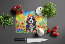 Load image into Gallery viewer, Bernese Mountain Dog Hippie Dawg Glass Cutting Boards – Durable, Decorative Kitchen Art Large