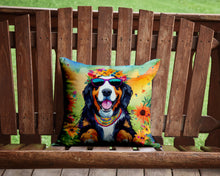 Load image into Gallery viewer, Bernese Mountain Dog Hippie Dawg Throw Pillow - 14x14 Decorative Pillow – Art for Your Home &amp; Patio