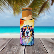 Load image into Gallery viewer, Bernese Mountain Dog Hippie Dawg Slim Can Huggers – Fun, Functional Drink Coolers for Every Occasion