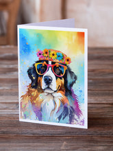 Load image into Gallery viewer, Bernese Mountain Dog Hippie Dawg Greeting Cards - Blank Note Cards – 8-Pack of Artist-Designed Cards with Envelopes