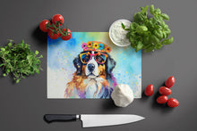 Load image into Gallery viewer, Bernese Mountain Dog Hippie Dawg Glass Cutting Boards – Durable, Decorative Kitchen Art Large