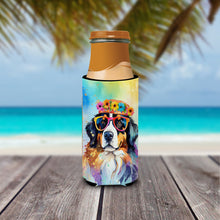 Load image into Gallery viewer, Bernese Mountain Dog Hippie Dawg Slim Can Huggers – Fun, Functional Drink Coolers for Every Occasion