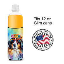 Load image into Gallery viewer, Bernese Mountain Dog Hippie Dawg Slim Can Huggers – Fun, Functional Drink Coolers for Every Occasion