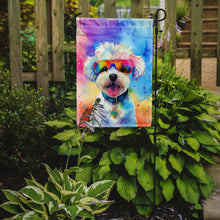 Load image into Gallery viewer, Bichon Frise Hippie Dawg Garden Flag – Retro Dog with Sunglasses &amp; Multicolored Background