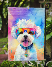 Load image into Gallery viewer, Bichon Frise Hippie Dawg Garden Flag – Retro Dog with Sunglasses &amp; Multicolored Background