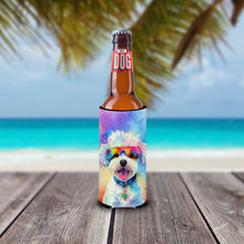 Load image into Gallery viewer, Bichon Frise Hippie Dawg Slim Can Huggers – Fun, Functional Drink Coolers for Every Occasion
