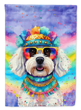 Load image into Gallery viewer, Bichon Frise Hippie Dawg Garden Flag – Retro Dog with Sunglasses &amp; Multicolored Background