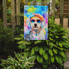Load image into Gallery viewer, Bichon Frise Hippie Dawg Garden Flag – Retro Dog with Sunglasses &amp; Multicolored Background