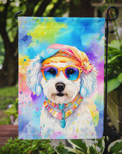 Load image into Gallery viewer, Bichon Frise Hippie Dawg Garden Flag – Retro Dog with Sunglasses &amp; Multicolored Background