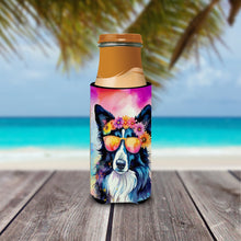 Load image into Gallery viewer, Border Collie Hippie Dawg Slim Can Huggers – Fun, Functional Drink Coolers for Every Occasion