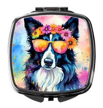 Load image into Gallery viewer, Border Collie Hippie Dawg Compact Mirror – Stylish Purse Mirror with Artistic Covers