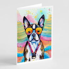 Load image into Gallery viewer, Boston Terrier Hippie Dawg Greeting Cards - Blank Note Cards – 8-Pack of Artist-Designed Cards with Envelopes