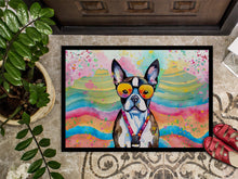 Load image into Gallery viewer, Boston Terrier Hippie Dawg Doormat - 24x36 Decorative Floor Mat – Indoor/Outdoor Rug with Artistic Flair