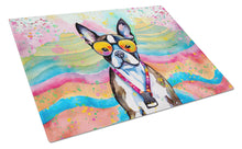 Load image into Gallery viewer, Boston Terrier Hippie Dawg Glass Cutting Boards – Durable, Decorative Kitchen Art Large