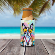 Load image into Gallery viewer, Boston Terrier Hippie Dawg Slim Can Huggers – Fun, Functional Drink Coolers for Every Occasion