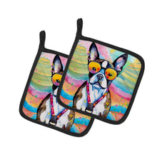 Load image into Gallery viewer, Boston Terrier Hippie Dawg Pot Holders - Set of 2 Decorative Kitchen Helpers | Made in the USA