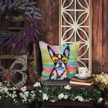 Load image into Gallery viewer, Boston Terrier Hippie Dawg Throw Pillow - 14x14 Decorative Pillow – Art for Your Home &amp; Patio