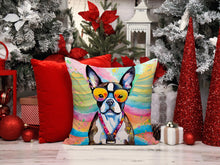 Load image into Gallery viewer, Boston Terrier Hippie Dawg Fabric Decorative Pillow