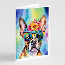 Load image into Gallery viewer, Boston Terrier Hippie Dawg Greeting Cards - Blank Note Cards – 8-Pack of Artist-Designed Cards with Envelopes