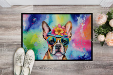 Load image into Gallery viewer, Boston Terrier Hippie Dawg Doormat - 24x36 Decorative Floor Mat – Indoor/Outdoor Rug with Artistic Flair