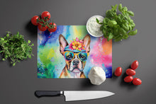 Load image into Gallery viewer, Boston Terrier Hippie Dawg Glass Cutting Boards – Durable, Decorative Kitchen Art Large