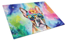 Load image into Gallery viewer, Boston Terrier Hippie Dawg Glass Cutting Boards – Durable, Decorative Kitchen Art Large