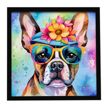 Load image into Gallery viewer, Boston Terrier Hippie Dawg Framed Metal Print