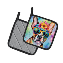 Load image into Gallery viewer, Boston Terrier Hippie Dawg Pot Holders - Set of 2 Decorative Kitchen Helpers | Made in the USA