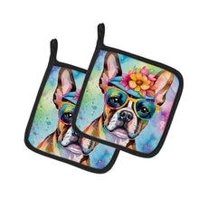Load image into Gallery viewer, Boston Terrier Hippie Dawg Pot Holders - Set of 2 Decorative Kitchen Helpers | Made in the USA
