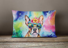 Load image into Gallery viewer, Boston Terrier Hippie Dawg Fabric Decorative Pillow