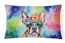 Load image into Gallery viewer, Boston Terrier Hippie Dawg Fabric Decorative Pillow