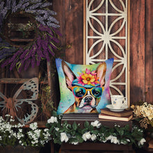 Load image into Gallery viewer, Boston Terrier Hippie Dawg Throw Pillow - 14x14 Decorative Pillow – Art for Your Home &amp; Patio