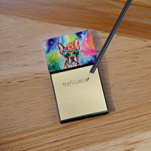 Load image into Gallery viewer, Boston Terrier Hippie Dawg Sticky Note Holder- Refiilable Desk Accessory Note Pad