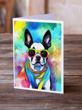 Load image into Gallery viewer, Boston Terrier Hippie Dawg Greeting Cards - Blank Note Cards – 8-Pack of Artist-Designed Cards with Envelopes