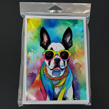 Load image into Gallery viewer, Boston Terrier Hippie Dawg Greeting Cards - Blank Note Cards – 8-Pack of Artist-Designed Cards with Envelopes