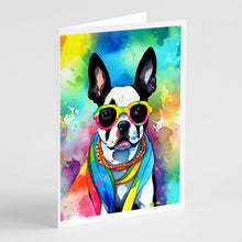 Load image into Gallery viewer, Boston Terrier Hippie Dawg Greeting Cards - Blank Note Cards – 8-Pack of Artist-Designed Cards with Envelopes