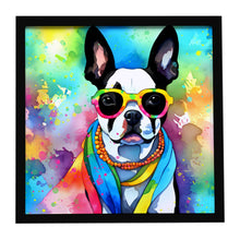 Load image into Gallery viewer, Boston Terrier Hippie Dawg Framed Metal Print