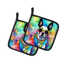 Load image into Gallery viewer, Boston Terrier Hippie Dawg Pot Holders - Set of 2 Decorative Kitchen Helpers | Made in the USA
