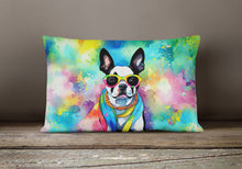 Load image into Gallery viewer, Boston Terrier Hippie Dawg Fabric Decorative Pillow