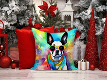 Load image into Gallery viewer, Boston Terrier Hippie Dawg Fabric Decorative Pillow