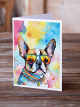 Load image into Gallery viewer, Boston Terrier Hippie Dawg Greeting Cards - Blank Note Cards – 8-Pack of Artist-Designed Cards with Envelopes