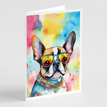 Load image into Gallery viewer, Boston Terrier Hippie Dawg Greeting Cards - Blank Note Cards – 8-Pack of Artist-Designed Cards with Envelopes